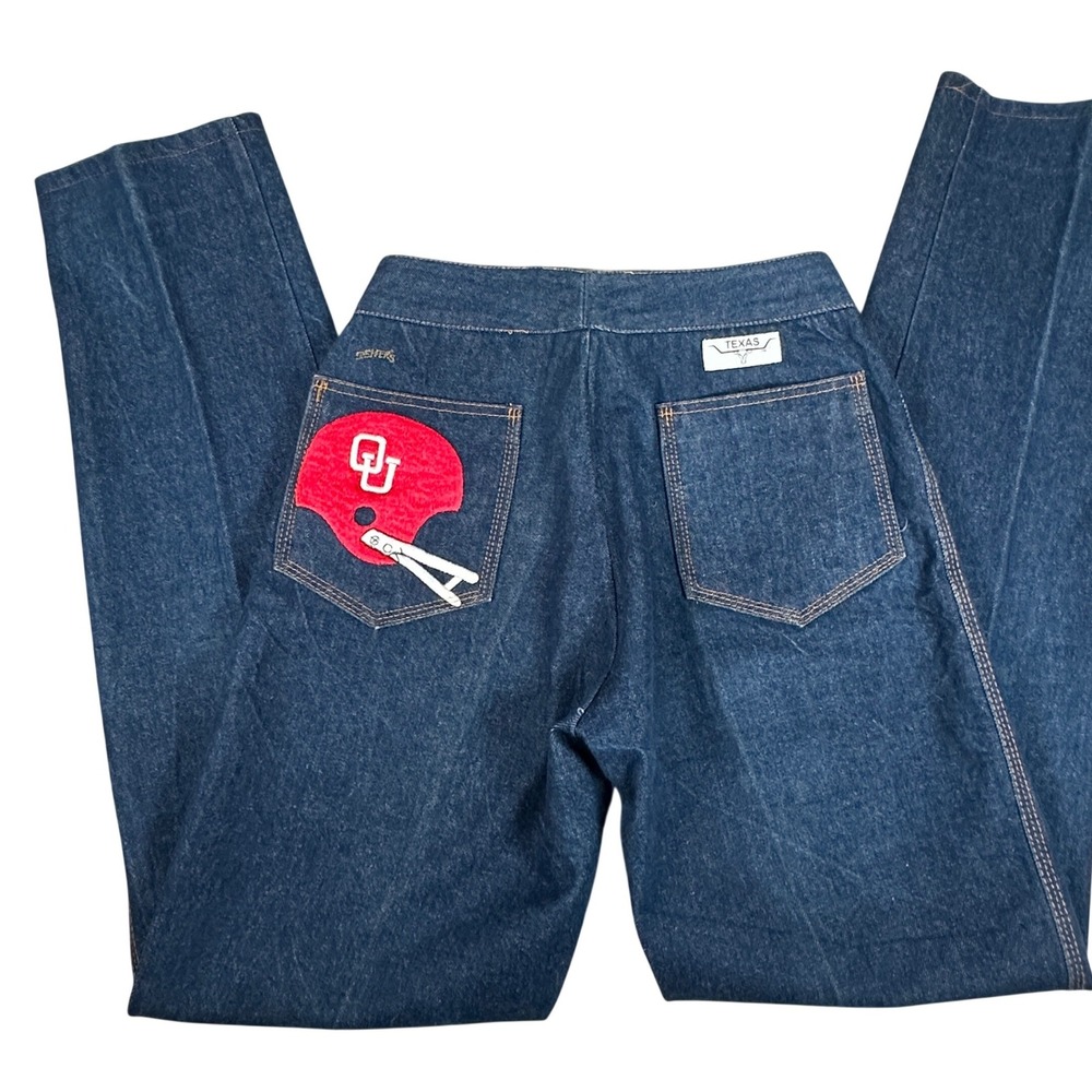Vintage Oklahoma Sooners OU Football Helmet Patch Jeans 90s dark